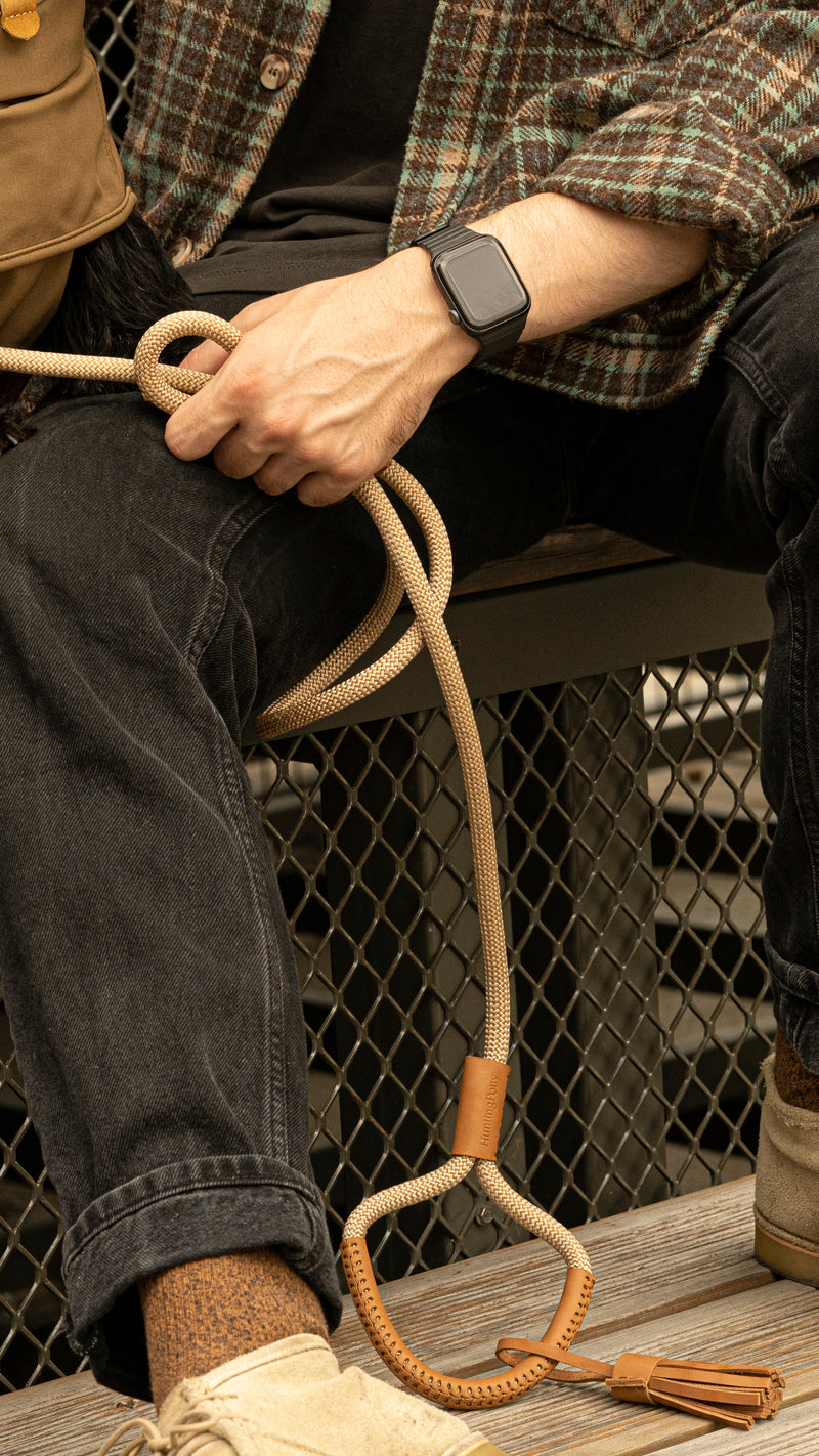 Walk kit: Makarony beige rope leash + collar ginger